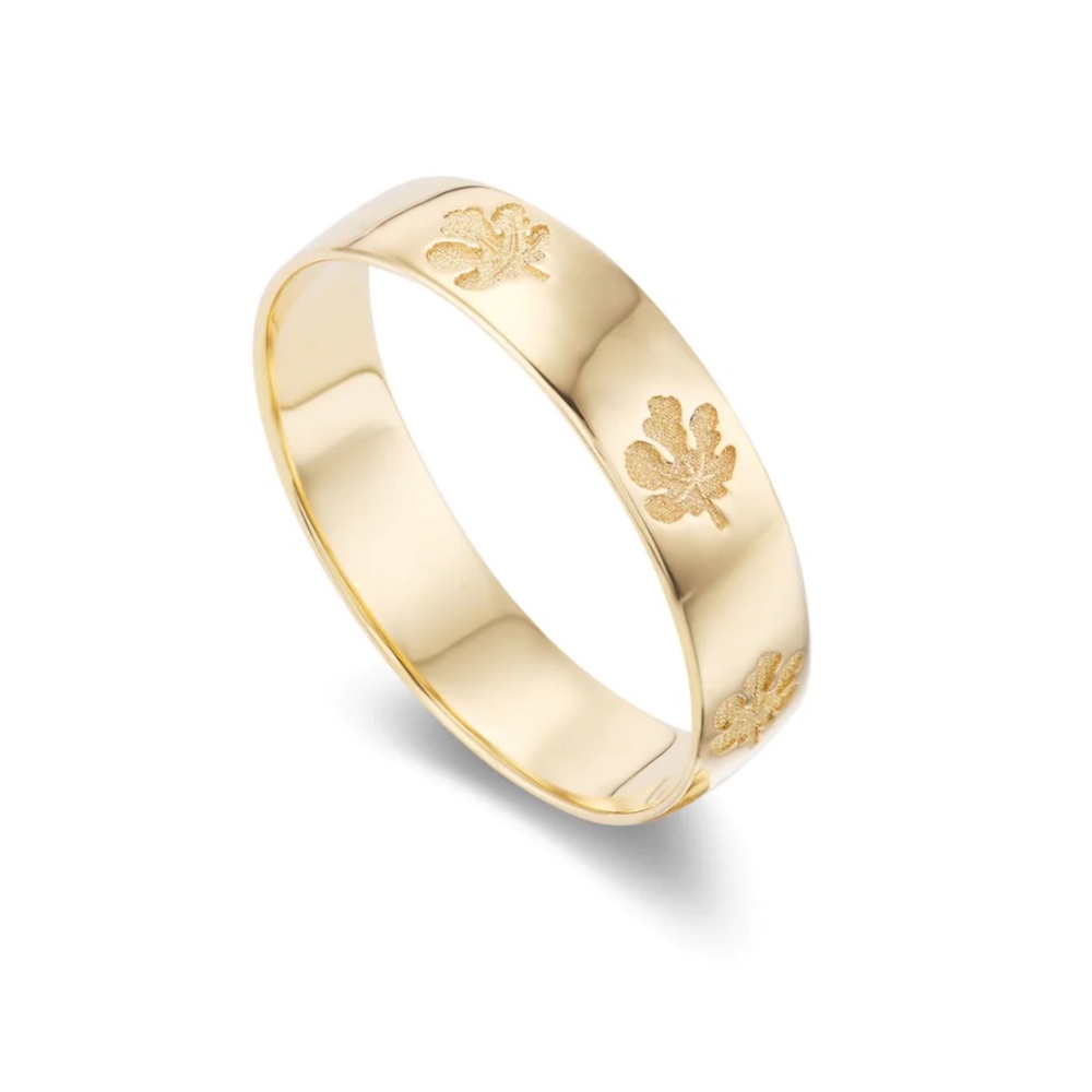 Fig Leaf Pinky Ring - fewer finer 14k
